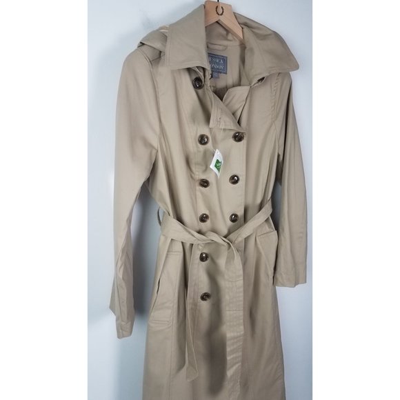 Jessica London Outerwear Sz. 14W Double Breasted Long Trench Coat in Khaki - Picture 5 of 12